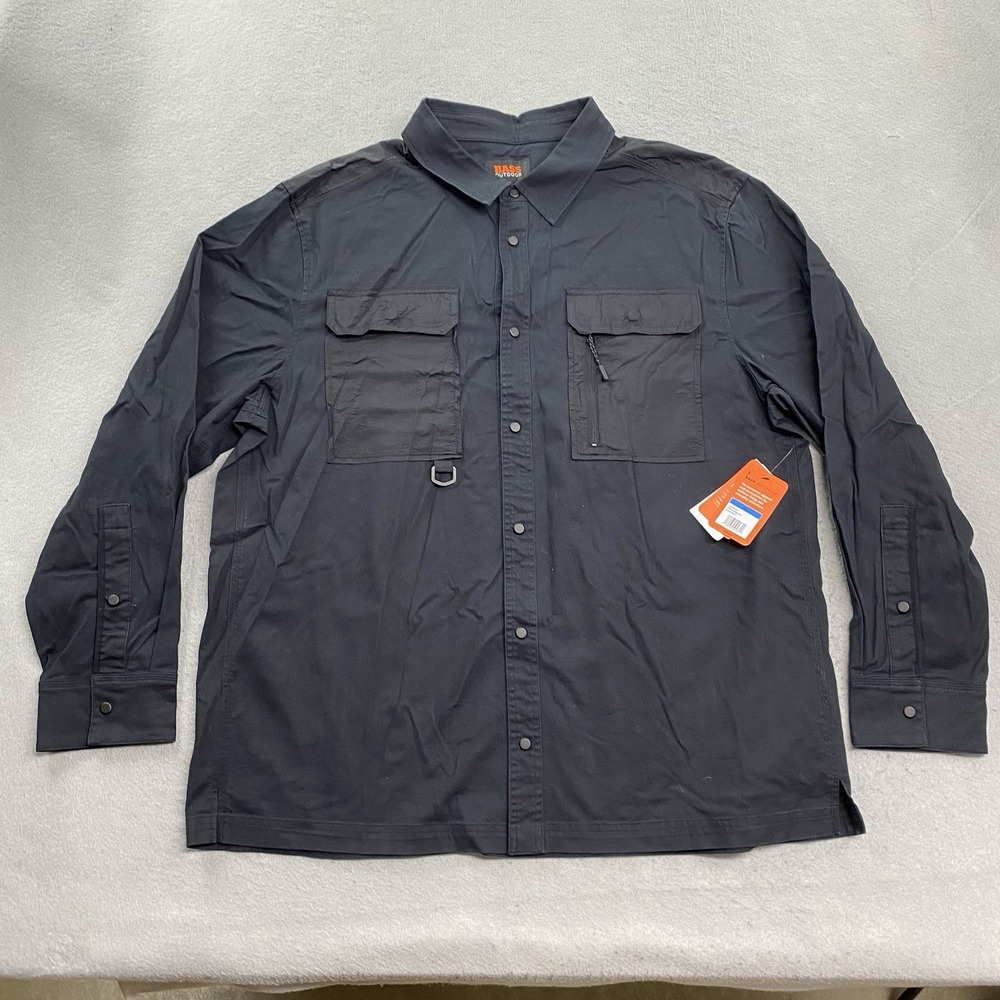 Bass Outdoor Shirt Mens Extra Large Black Heavyweight Snaps Work Rugged